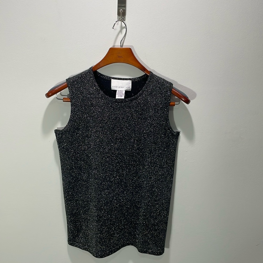 Qvc Susan‎ Graver Black & Silver Metallic Sleeveless Shirt/ Tank Top
